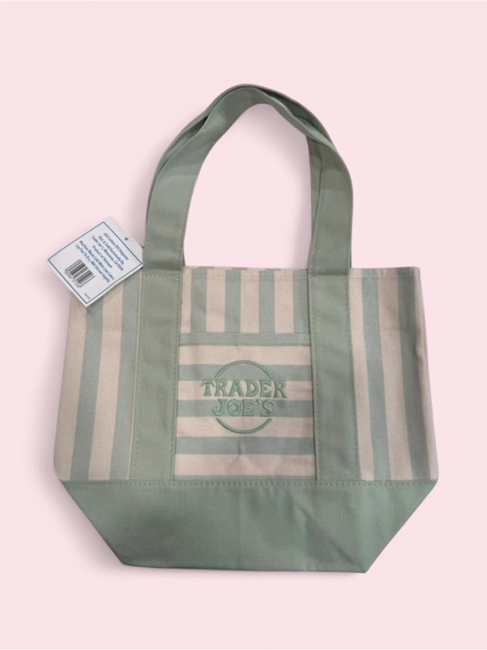 Trader Joe’s Mini Striped Green Canvas Tote Bag 🌿 NWT - Picture 3 of 4